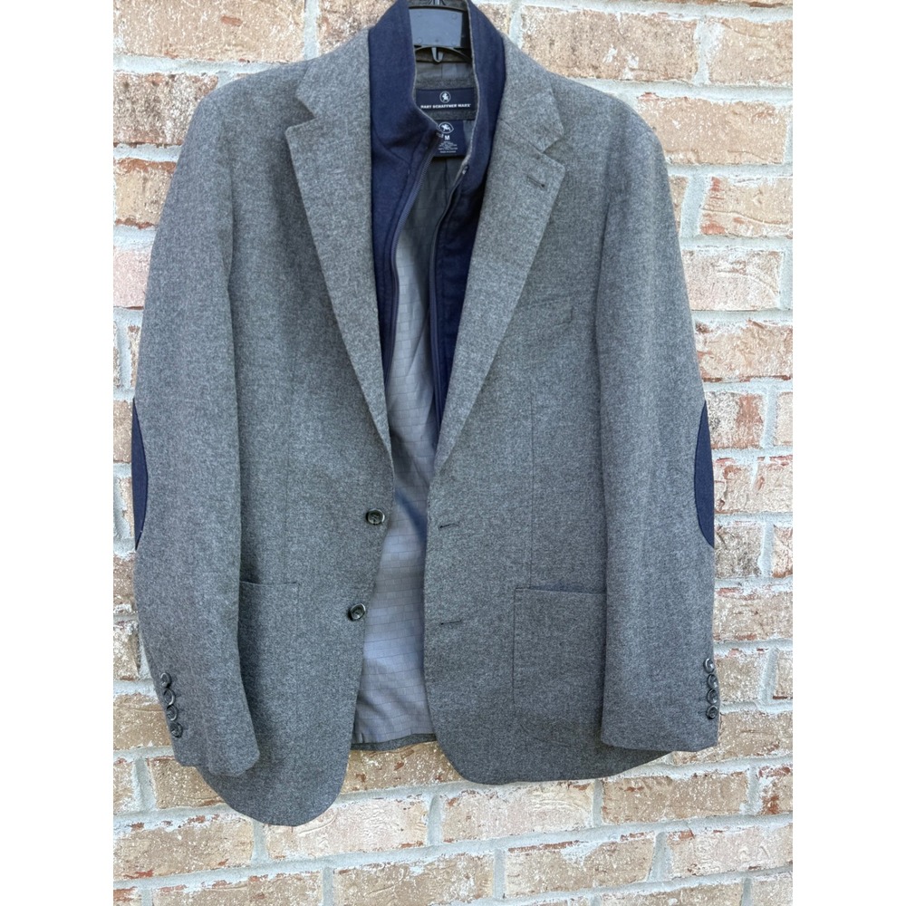 Hart Schaffner Marx Mens Grey Wool Blend Blazer Removable Bib Elbow Patches M